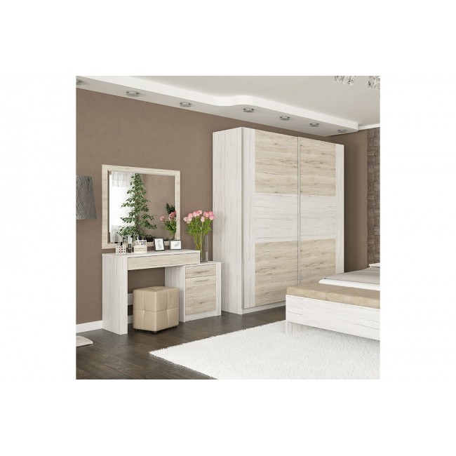 Τουαλέτα-καθρέπτης "NERUDA" σε αντικέ λευκό/oak χρώμα 114,5x39,5x76