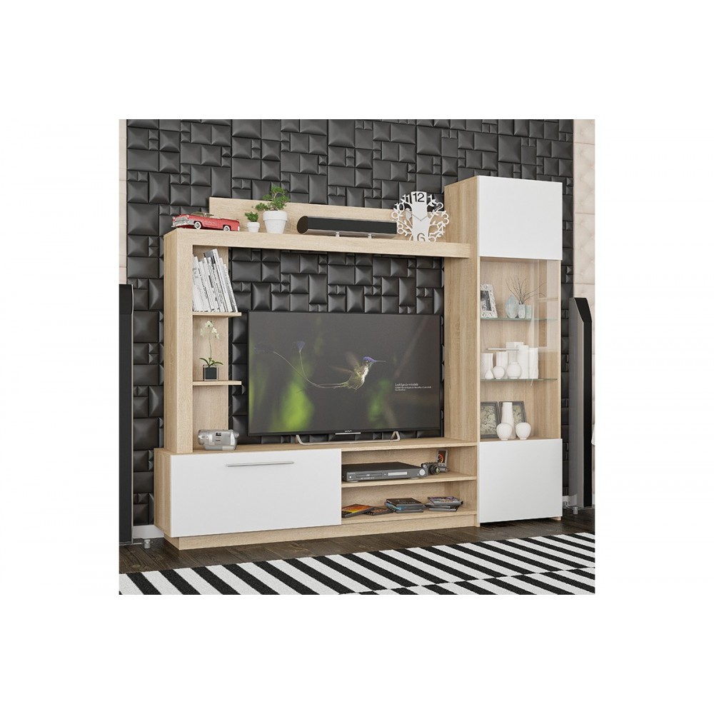 Σύνθεση τηλεόρασης "JUNE" σε σονόμα-λευκό χρώμα 204x35x177