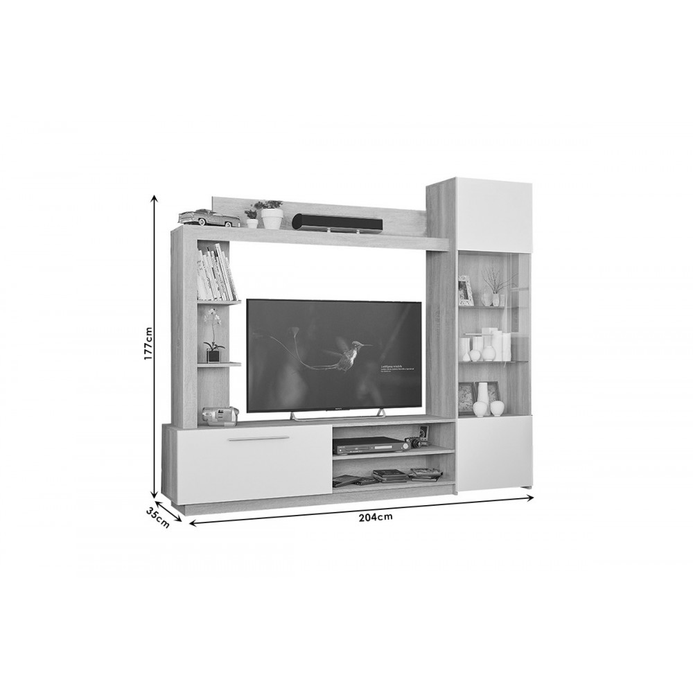 Σύνθεση τηλεόρασης "JUNE" σε σονόμα-λευκό χρώμα 204x35x177