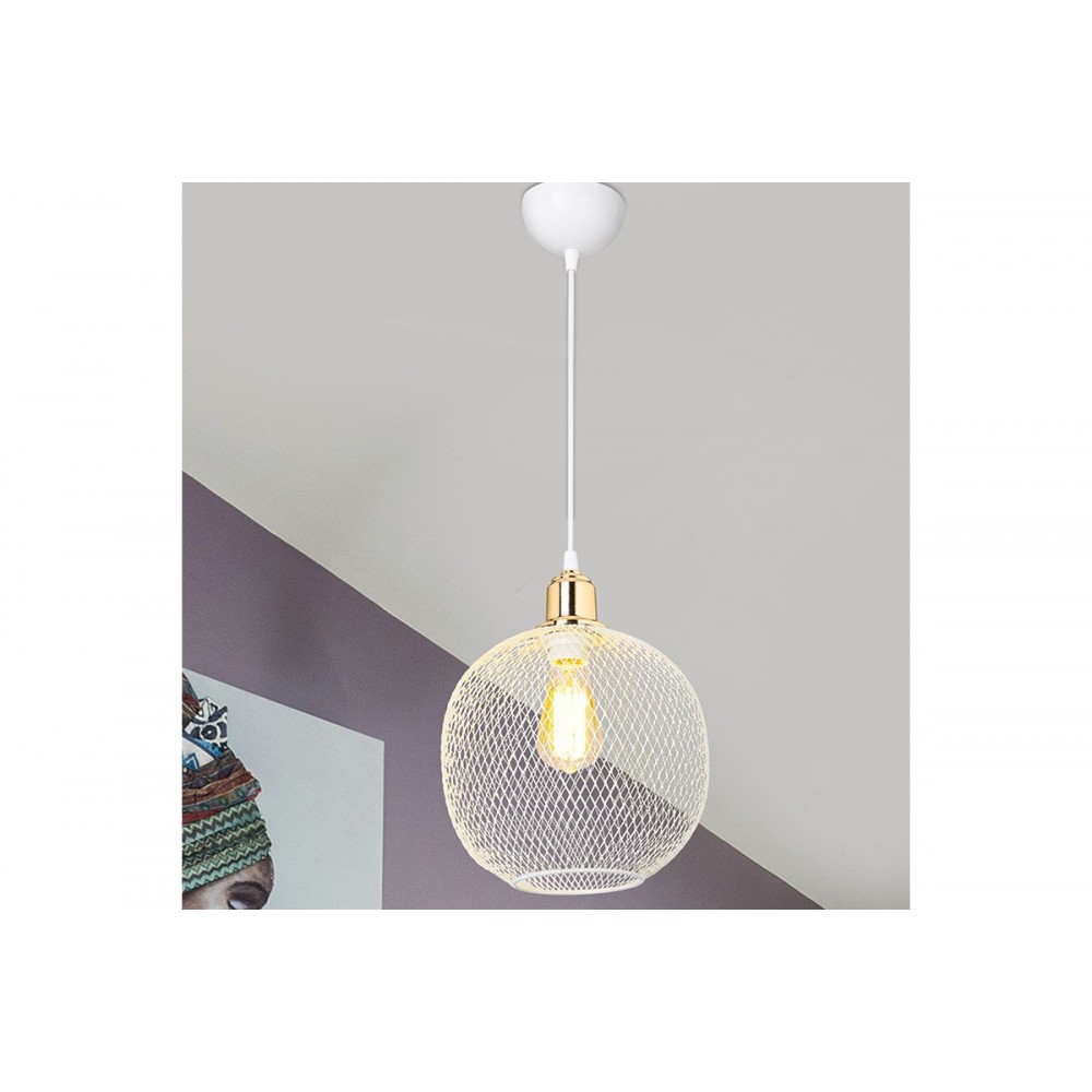 Φωτιστικό οροφής "PWL-0977" μονόφωτο από μέταλλο σε άσπρο/χρυσό χρώμα Ε27 Φ26x70