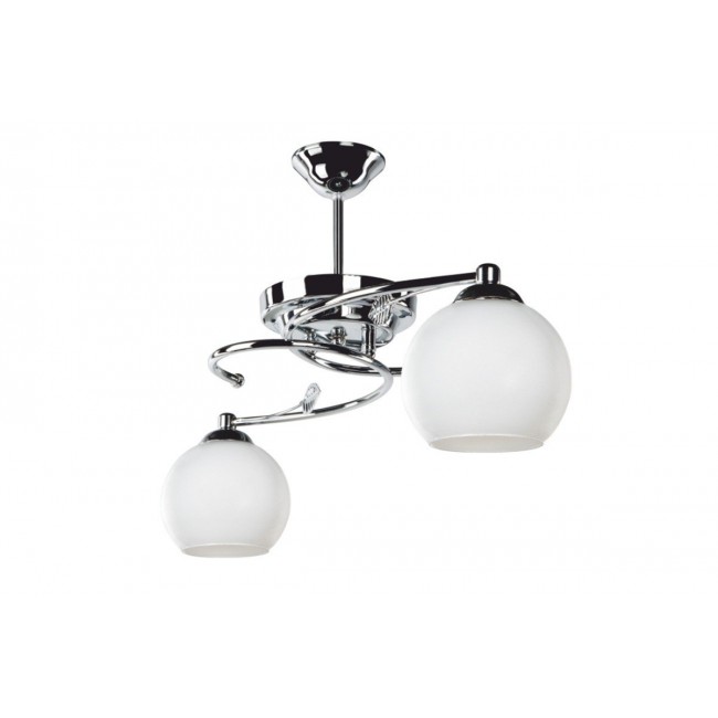 Φωτιστικό οροφής "PWL-0966" δίφωτο από μέταλλο/γυαλί σε ασημί/λευκό χρώμα Ε27 Φ67x38