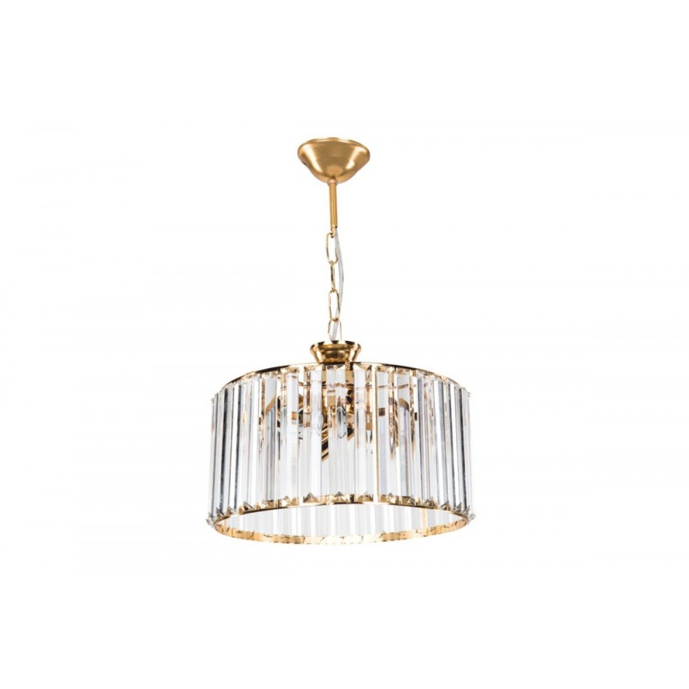 Φωτιστικό οροφής "PWL-0979" τρίφωτο από μέταλλο/γυαλί σε χρυσό/διάφανο χρώμα Ε27 Φ30x45