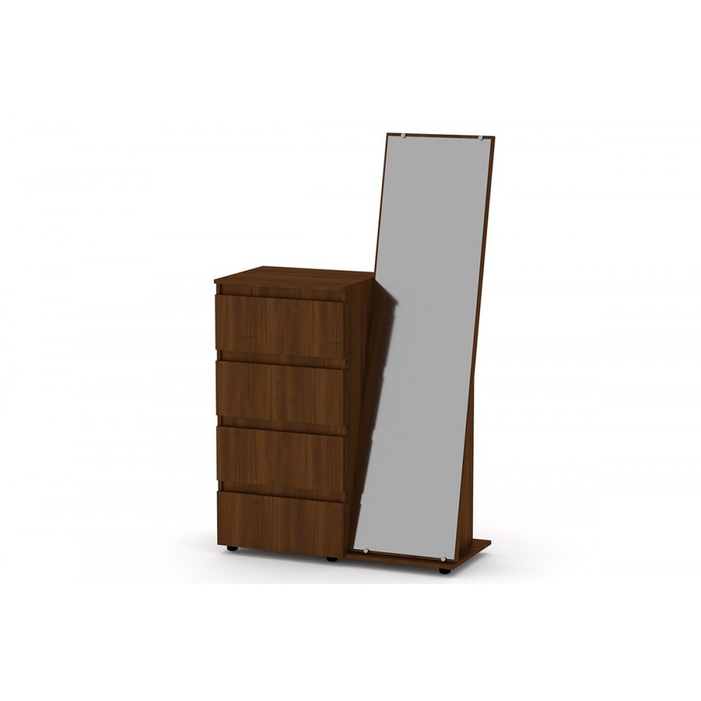 Συρταριέρα-καθρέφτης "NOELLY" με τέσσερα συρτάρια σε καρυδί χρώμα 100x38x110