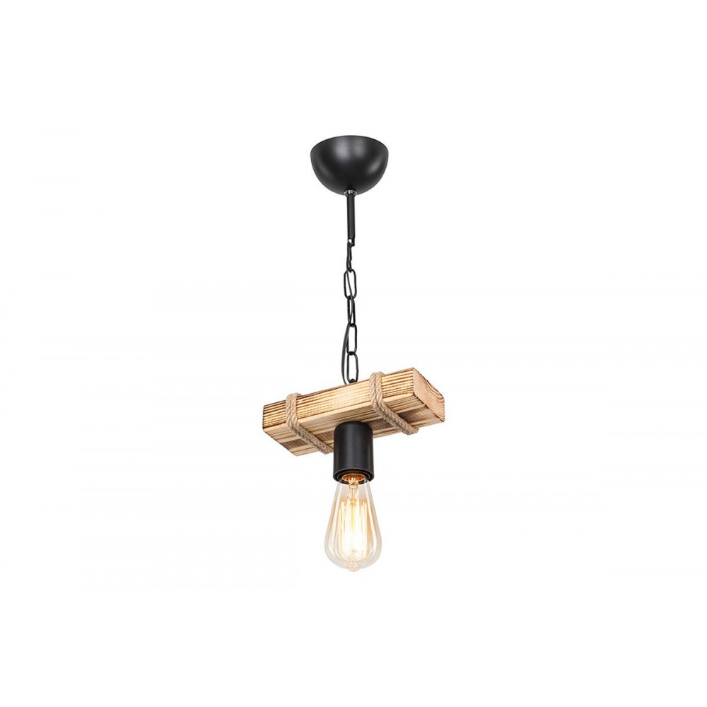 Φωτιστικό "PWL-1027" μονόφωτο από μέταλλο/ξύλο/σχοινί σε φυσικό/μαύρο χρώμα 20x10x43