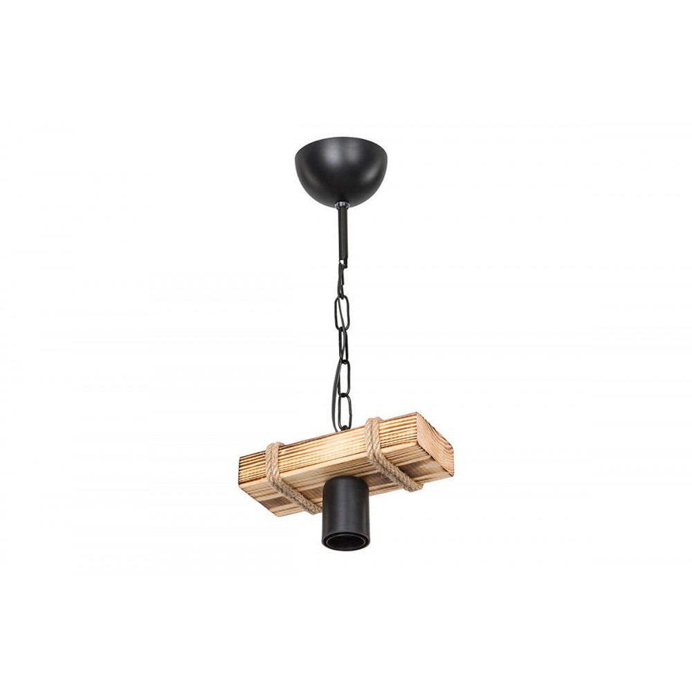 Φωτιστικό "PWL-1027" μονόφωτο από μέταλλο/ξύλο/σχοινί σε φυσικό/μαύρο χρώμα 20x10x43