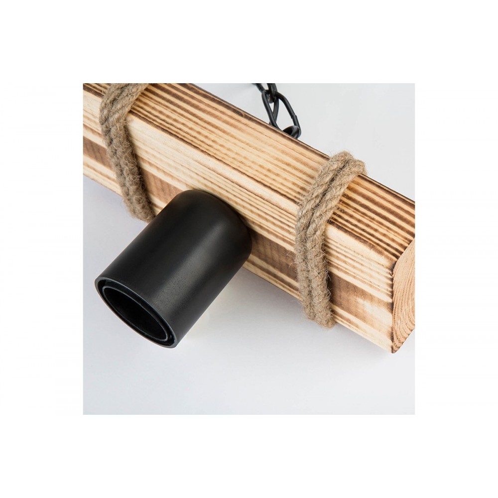 Φωτιστικό "PWL-1027" μονόφωτο από μέταλλο/ξύλο/σχοινί σε φυσικό/μαύρο χρώμα 20x10x43