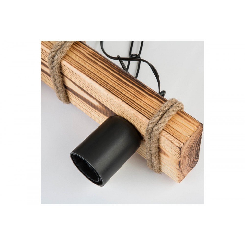 Φωτιστικό "PWL-1027" τρίφωτο από μέταλλο/ξύλο/σχοινί σε φυσικό/μαύρο χρώμα Ε27 48.5x10x47