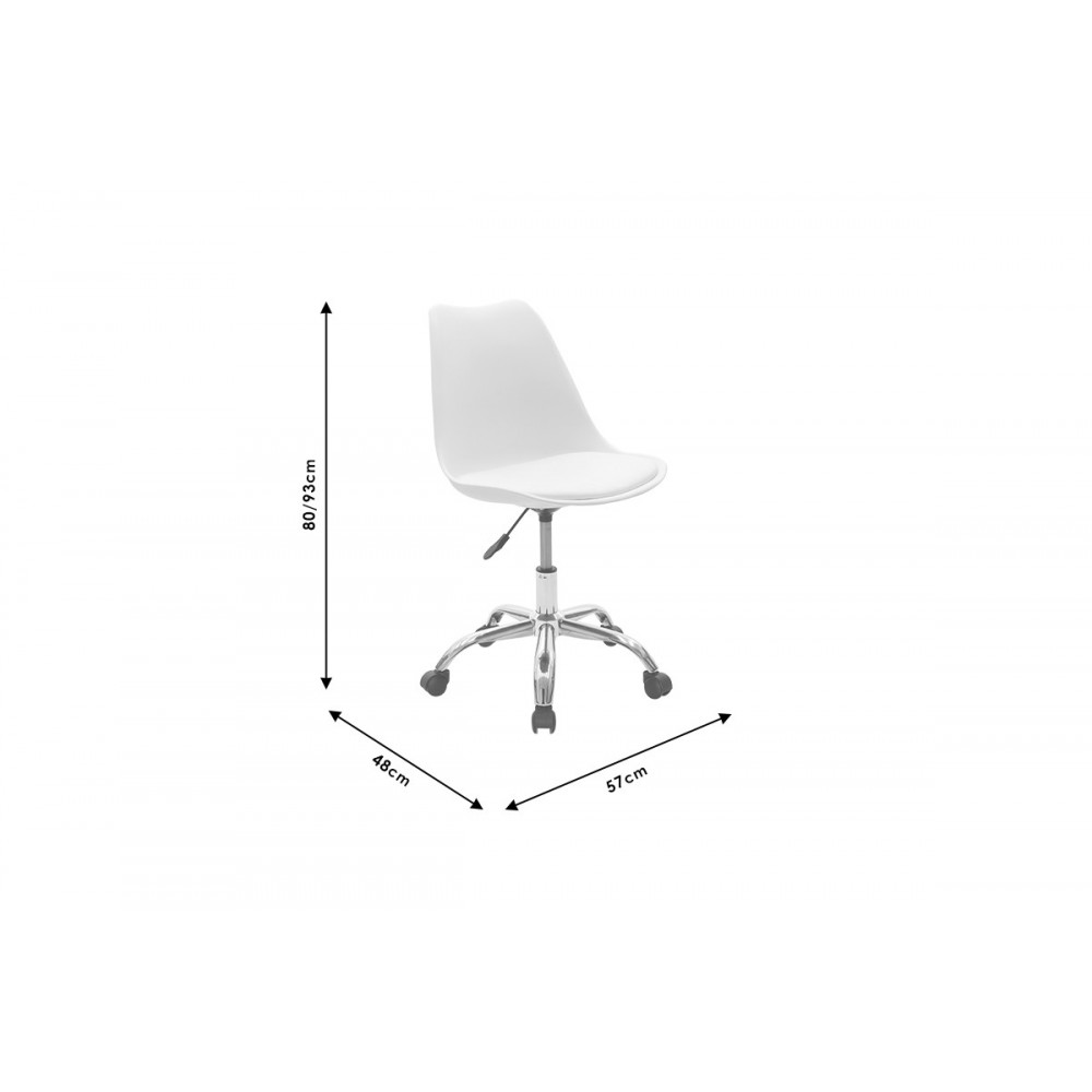 Καρέκλα γραφείου εργασίας "GASTON II" από PP/PU/μέταλλο σε λευκό/ασημί χρώμα 48x57x93