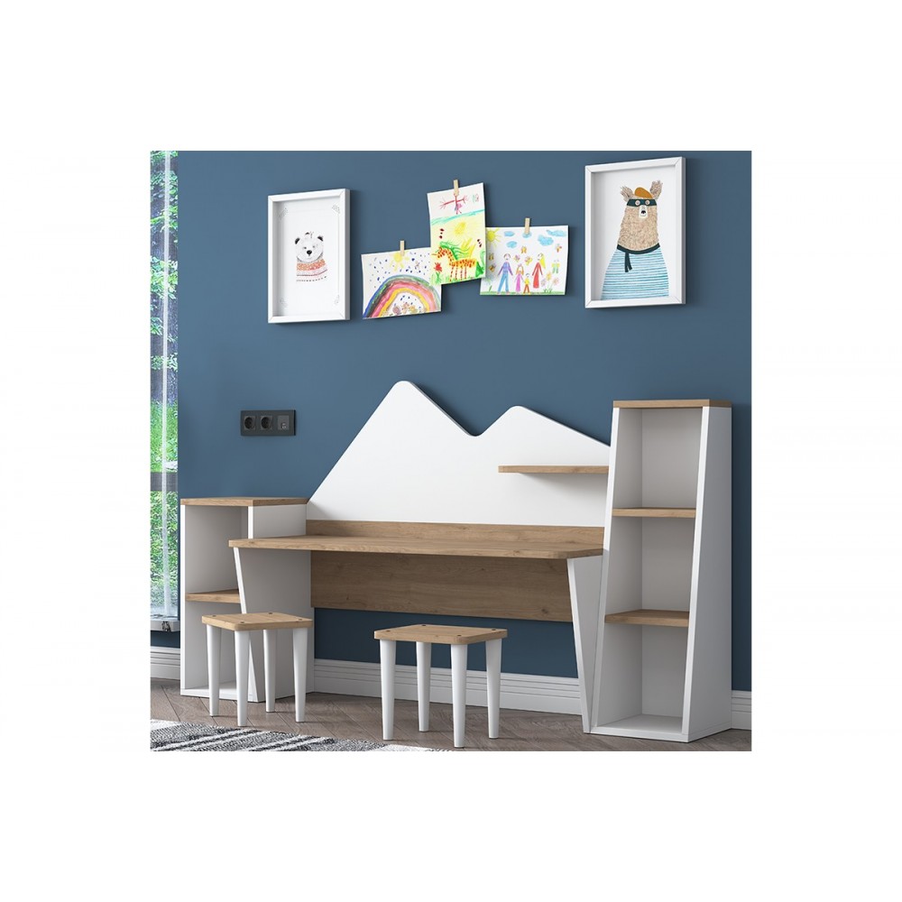 Σετ γραφείου παιδικό 3τμχ "BUBBLE" σε χρώμα καρυδί-λευκό 180x45x93.5