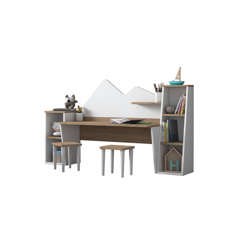 Σετ γραφείου παιδικό 3τμχ "BUBBLE" σε χρώμα καρυδί-λευκό 180x45x93.5