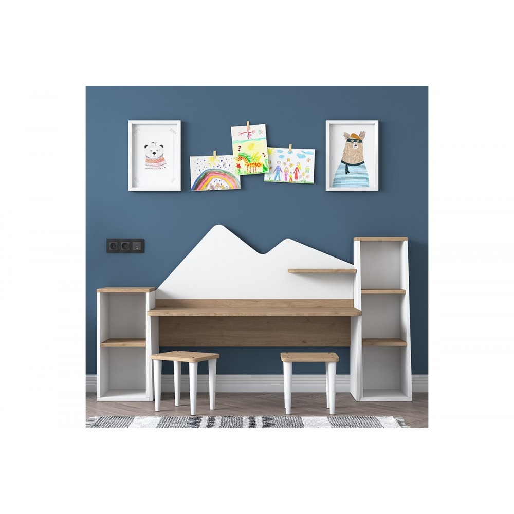 Σετ γραφείου παιδικό 3τμχ "BUBBLE" σε χρώμα καρυδί-λευκό 180x45x93.5