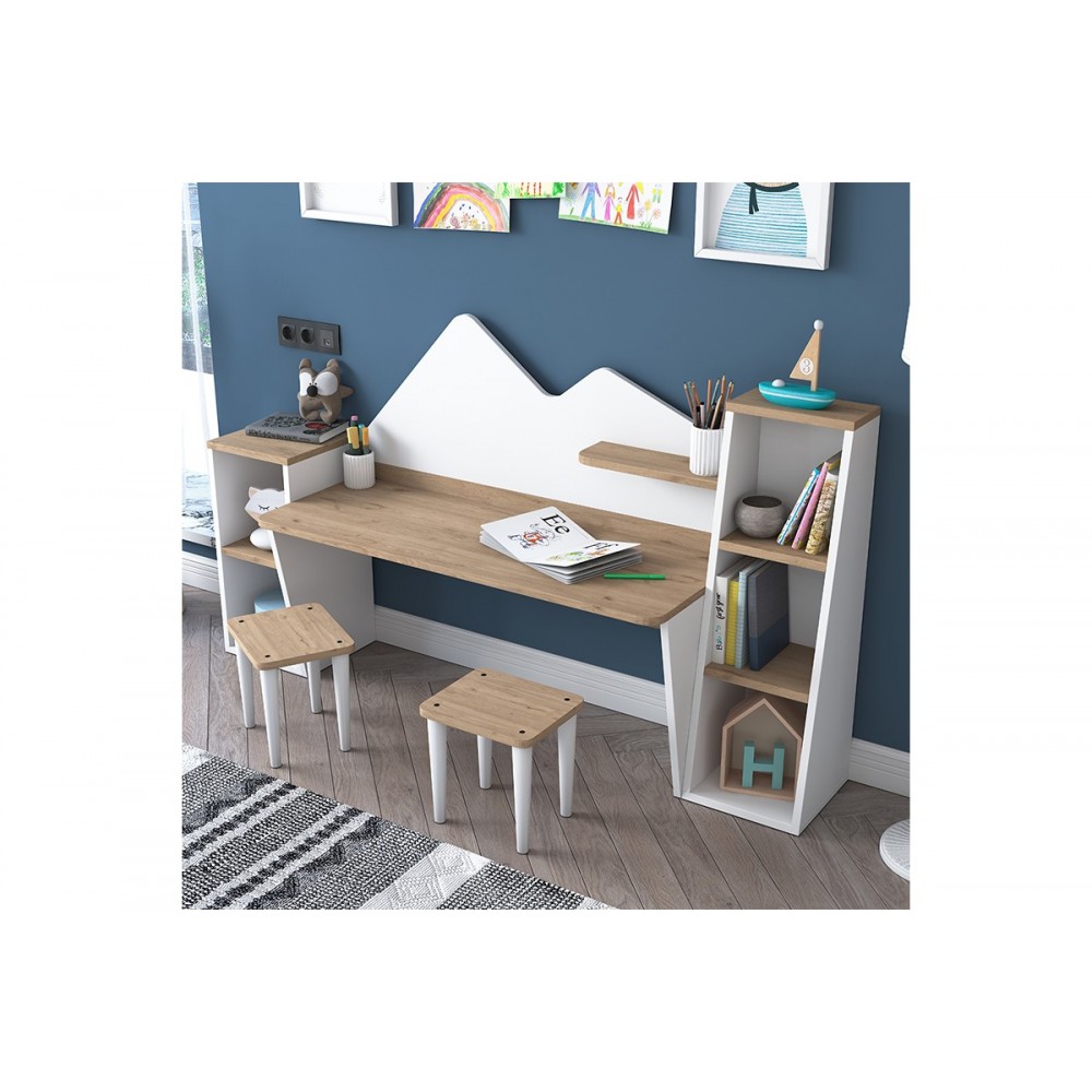 Σετ γραφείου παιδικό 3τμχ "BUBBLE" σε χρώμα καρυδί-λευκό 180x45x93.5