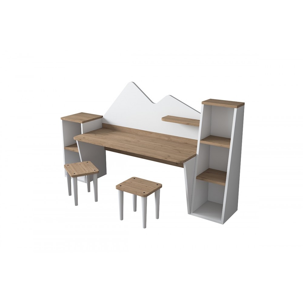 Σετ γραφείου παιδικό 3τμχ "BUBBLE" σε χρώμα καρυδί-λευκό 180x45x93.5