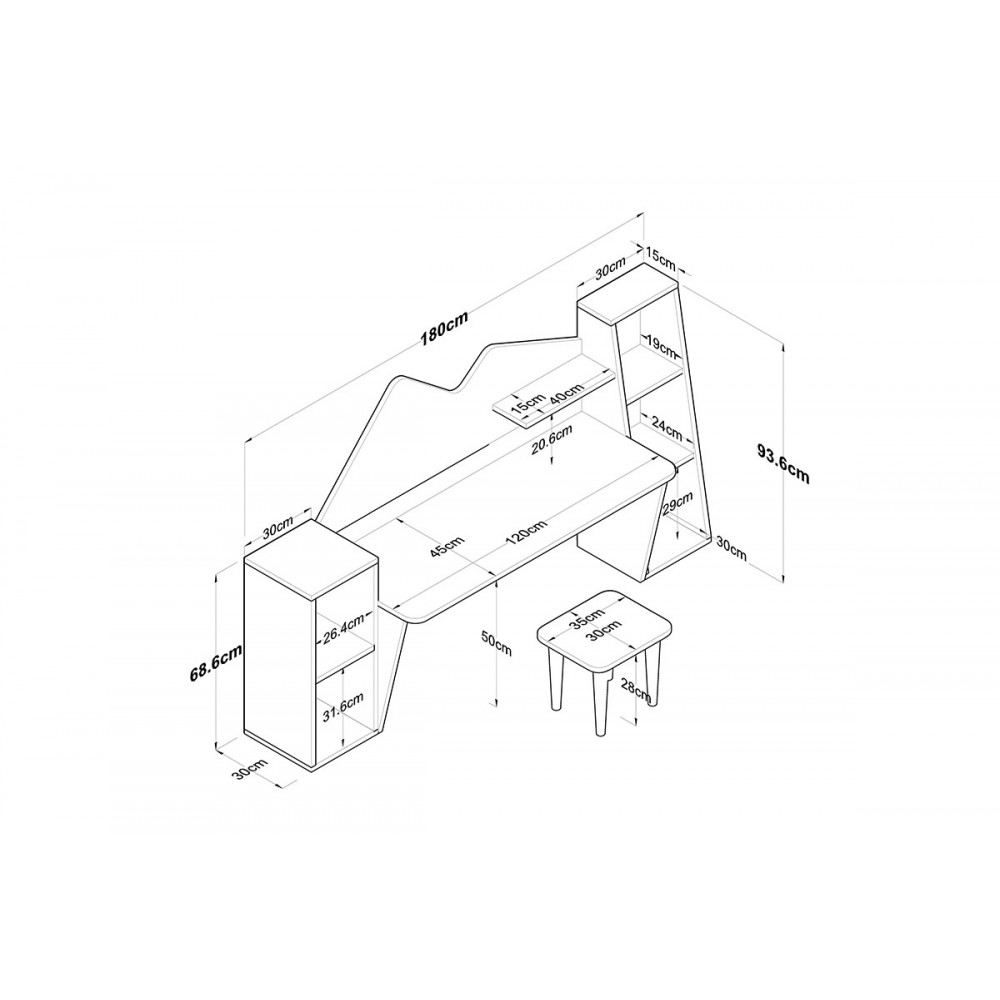 Σετ γραφείου παιδικό 3τμχ "BUBBLE" σε χρώμα καρυδί-λευκό 180x45x93.5