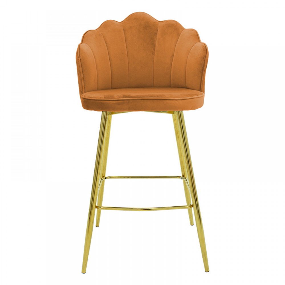 Σκαμπό μπαρ "NATALY" από μέταλλο/βελούδο σε χρώμα κεραμιδί-χρυσό 52x51x100