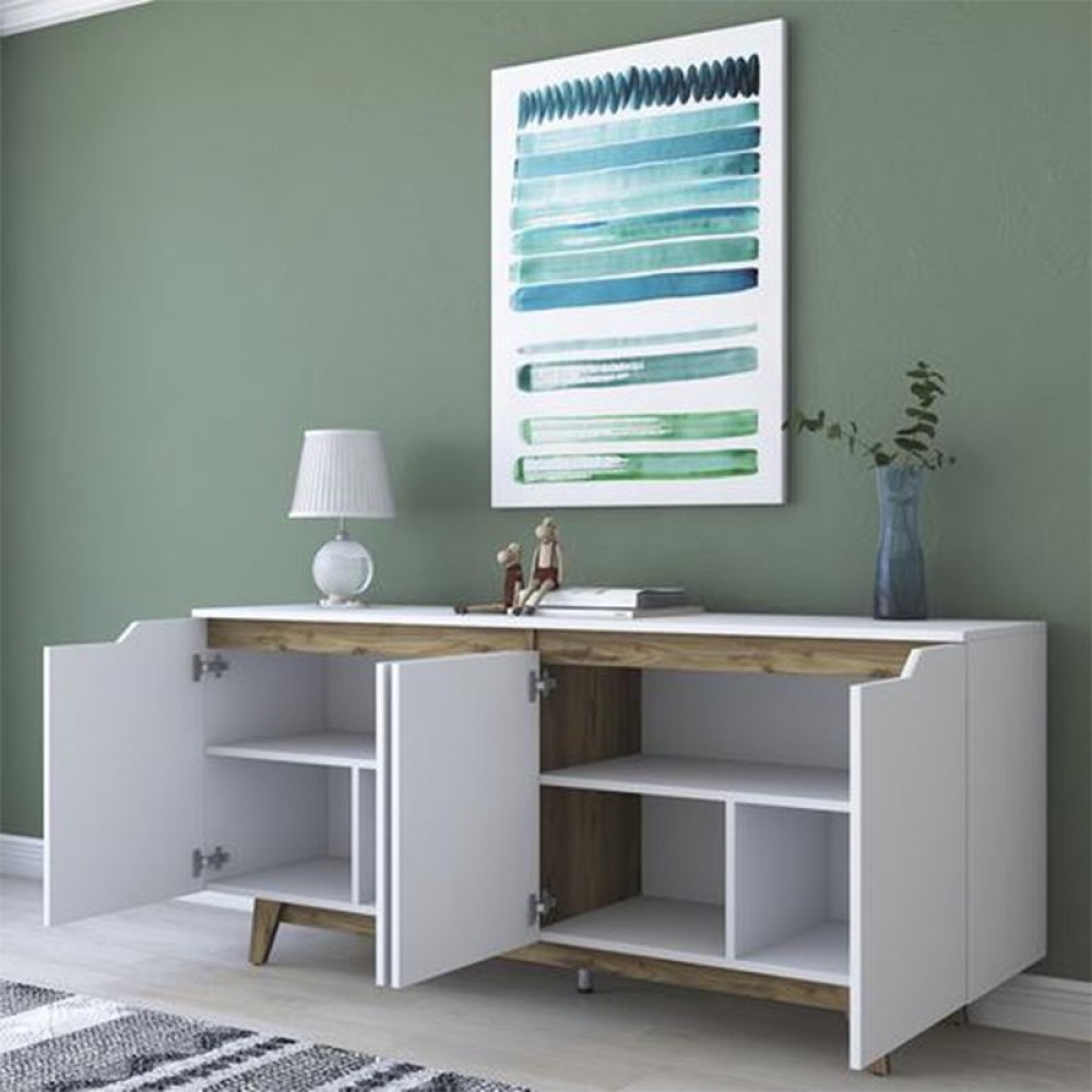 Μπουφές "RAFAELO" σε χρώμα λευκό-καρυδί 180x45x78,5