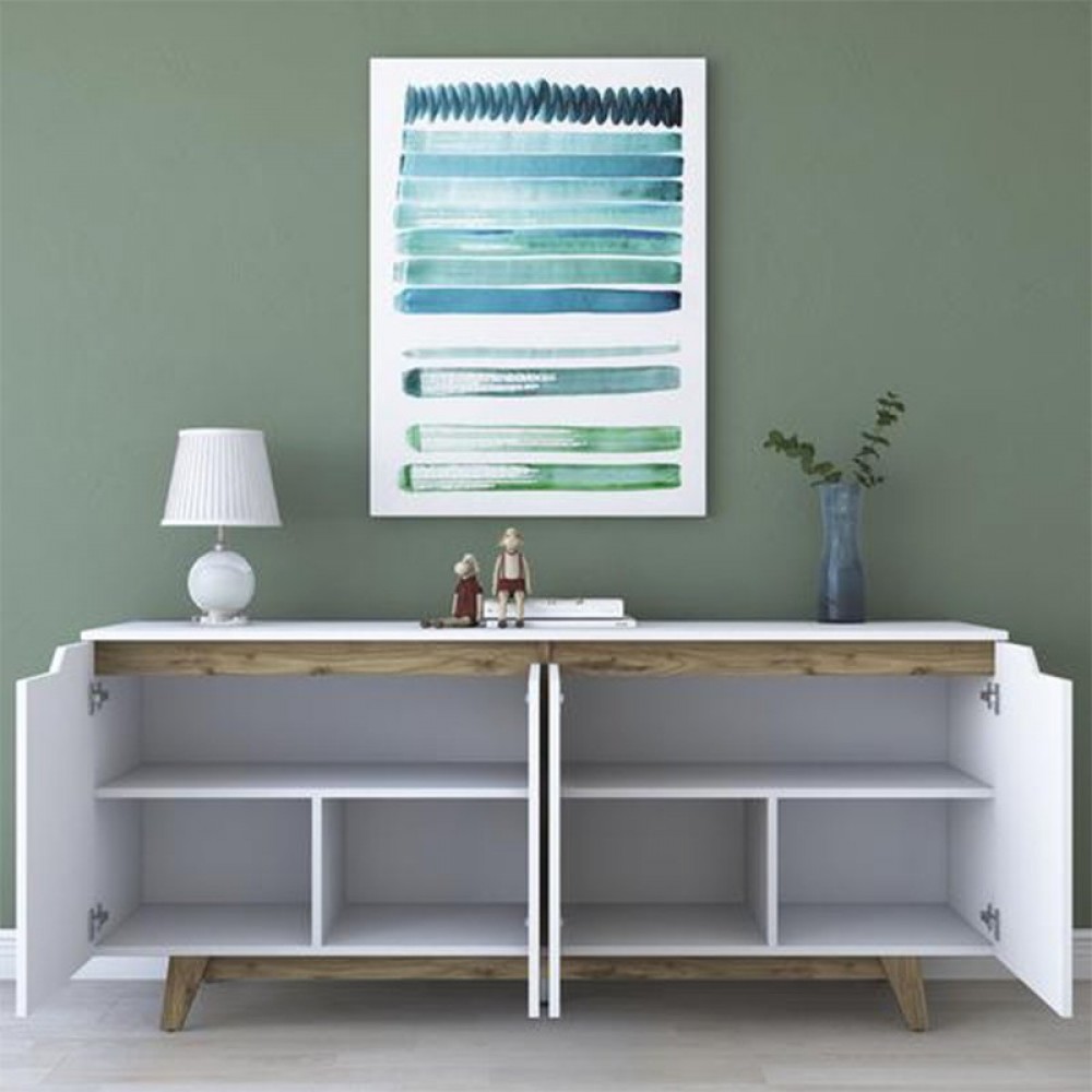 Μπουφές "RAFAELO" σε χρώμα λευκό-καρυδί 180x45x78,5