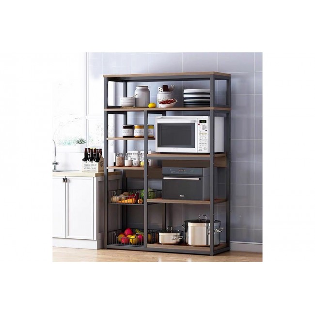 Ραφιέρα δαπέδου "LEENA" από μέταλλο/MDF σε μαύρο/καρυδί χρώμα 80x30x142