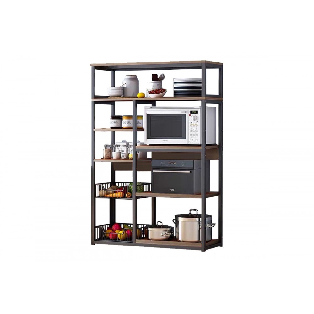 Ραφιέρα δαπέδου "LEENA" από μέταλλο/MDF σε μαύρο/καρυδί χρώμα 80x30x142