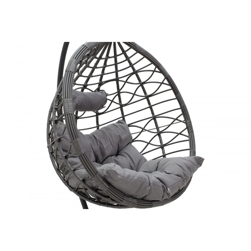 Κούνια κήπου "HUDSON" κρεμαστή από μέταλλο/PP/ύφασμα σε γκρι χρώμα 109x100x197