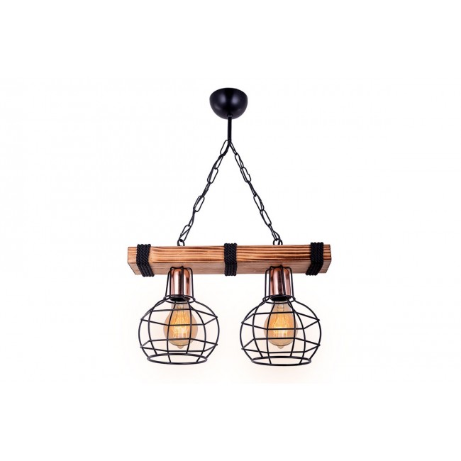 Δίφωτο φωτιστικό από ξύλο-μέταλλο σε καρυδί-μαύρο χρώμα 40x15x60