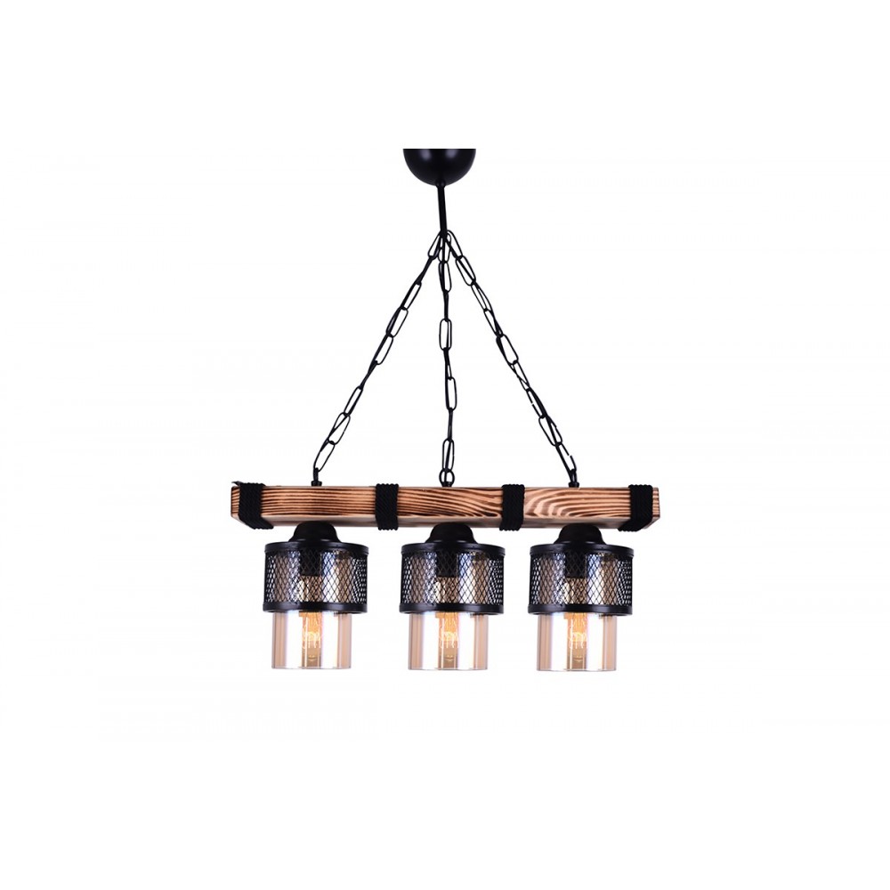 Τρίφωτο φωτιστικό από ξύλο-μέταλλο σε καρυδί-μαύρο χρώμα 50x15x65