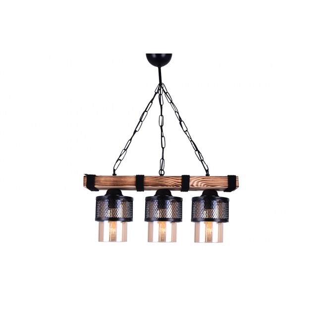 Τρίφωτο φωτιστικό από ξύλο-μέταλλο σε καρυδί-μαύρο χρώμα 50x15x65