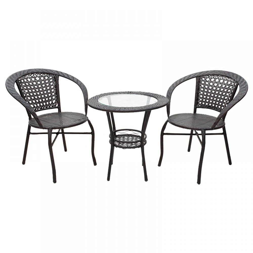 Σαλόνι κήπου "SAYLOR" 3τεμ από μέταλλο/rattan σε χρώμα καφέ Φ60x57