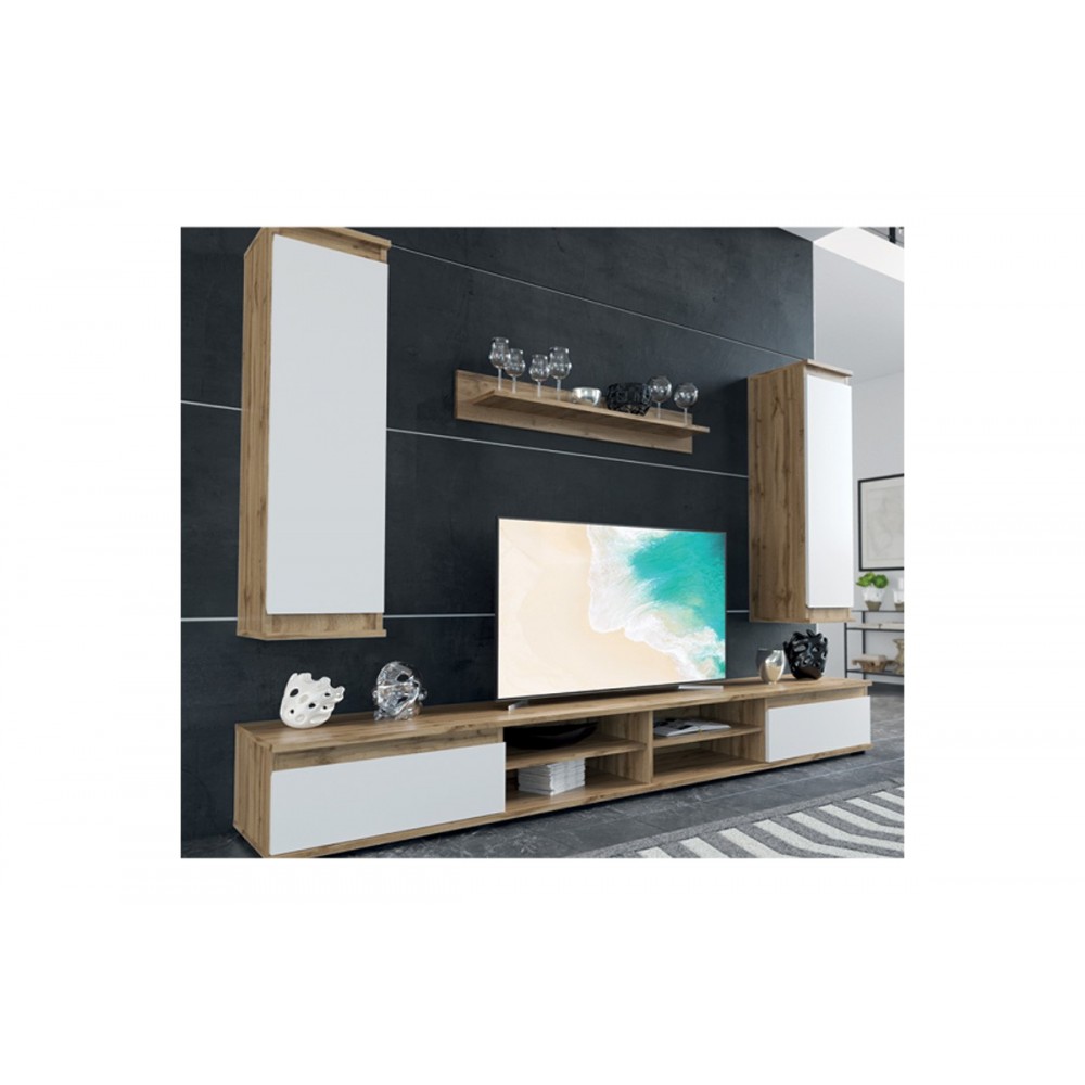 Σύνθεση σαλονιού "SANDRO" σε καρυδί/λευκό χρώμα 175x37x160