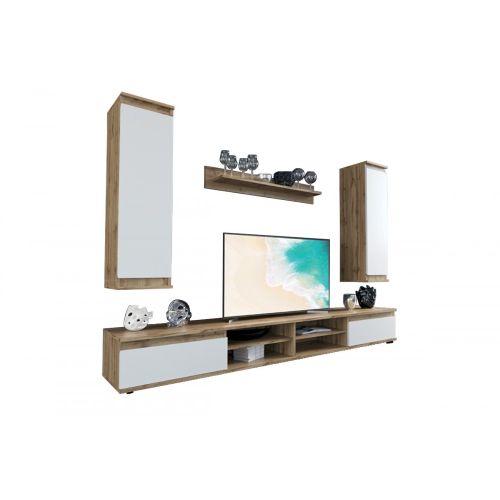 Σύνθεση σαλονιού "SANDRO" σε καρυδί/λευκό χρώμα 175x37x160