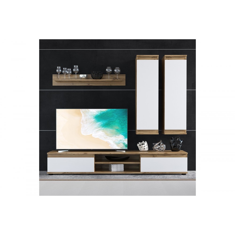 Σύνθεση σαλονιού "SANDRO" σε καρυδί/λευκό χρώμα 175x37x160