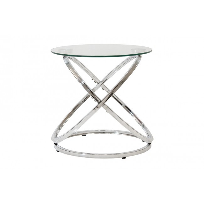 Τραπέζι βοηθητικό "SABIN" από μέταλλο/γυαλί σε ασημί χρώμα Φ50x50