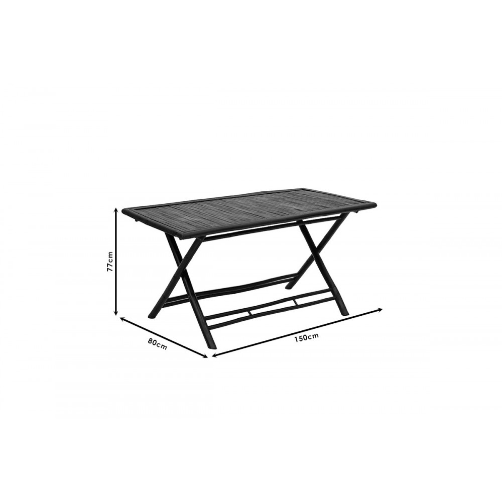 Τραπέζι "BADOU" πτυσσόμενο από μπαμπού σε μαύρο χρώμα 150x80x77