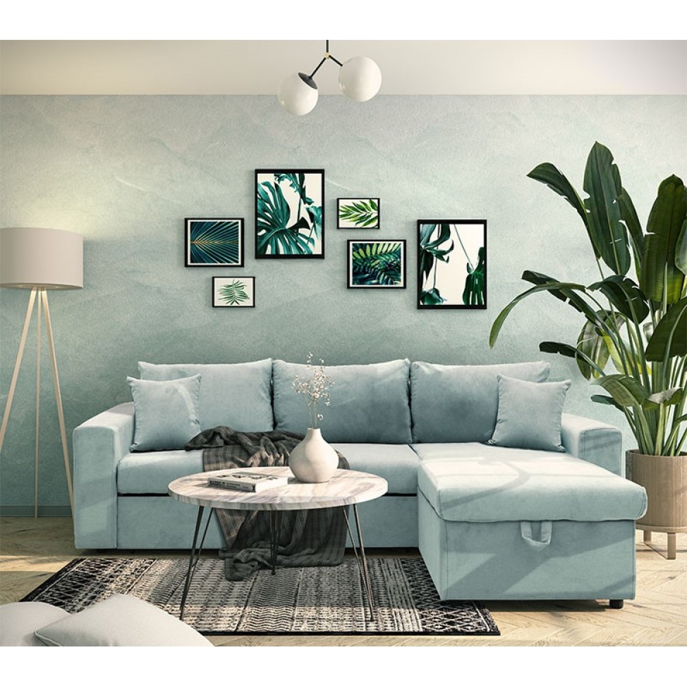 Καναπές-κρεβάτι "LILIAN" με αναστρέψιμη γωνία από ύφασμα σε πράσινο μέντας χρώμα 225x148x81