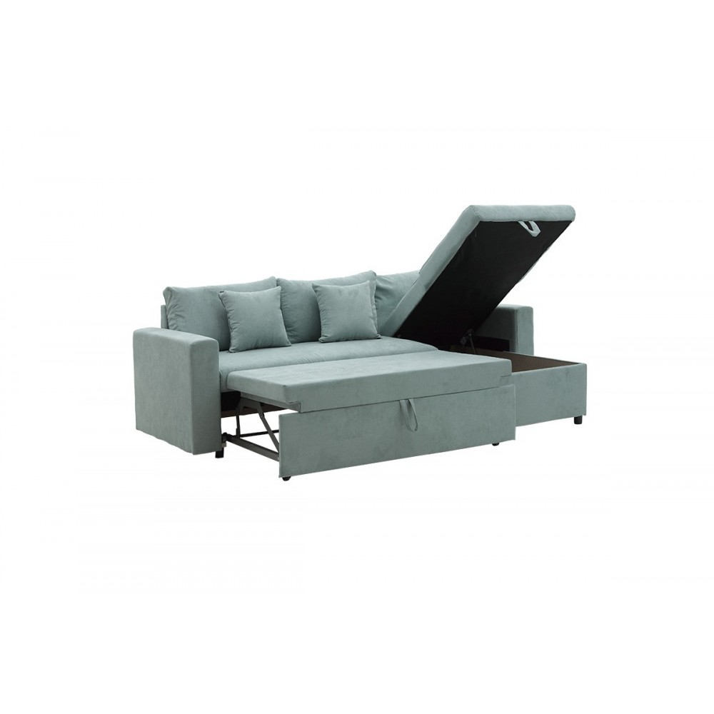 Καναπές-κρεβάτι "LILIAN" με αναστρέψιμη γωνία από ύφασμα σε πράσινο μέντας χρώμα 225x148x81