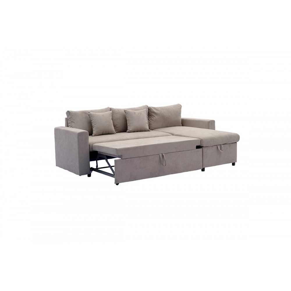 Καναπές-κρεβάτι "LILIAN" με αναστρέψιμη γωνία από ύφασμα σε μπεζ χρώμα 225x148x81