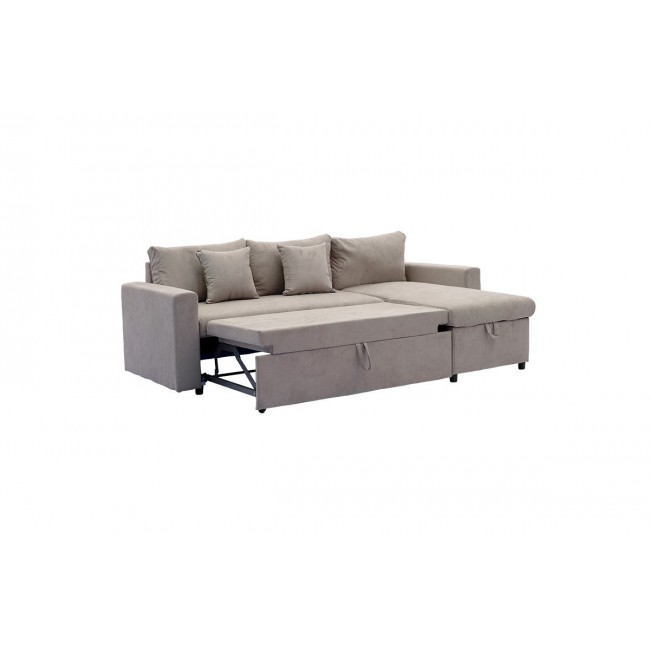 Καναπές-κρεβάτι "LILIAN" με αναστρέψιμη γωνία από ύφασμα σε μπεζ χρώμα 225x148x81