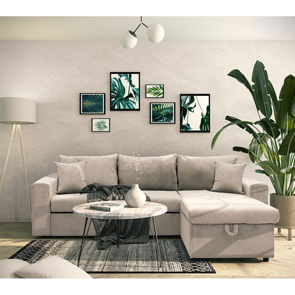 Καναπές-κρεβάτι "LILIAN" με αναστρέψιμη γωνία από ύφασμα σε μπεζ χρώμα 225x148x81