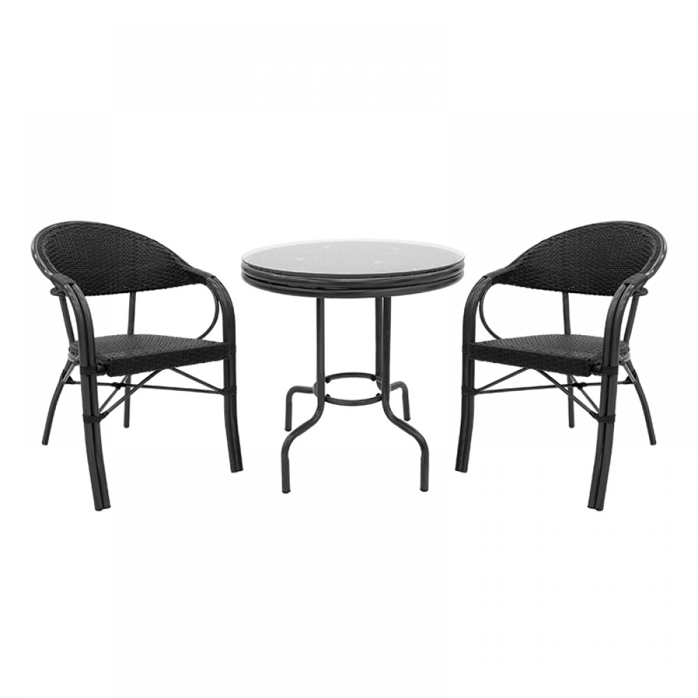 Σαλόνι κήπου "PAULA" 3τμχ από μέταλλο/rattan σε καφέ χρώμα Φ60x60