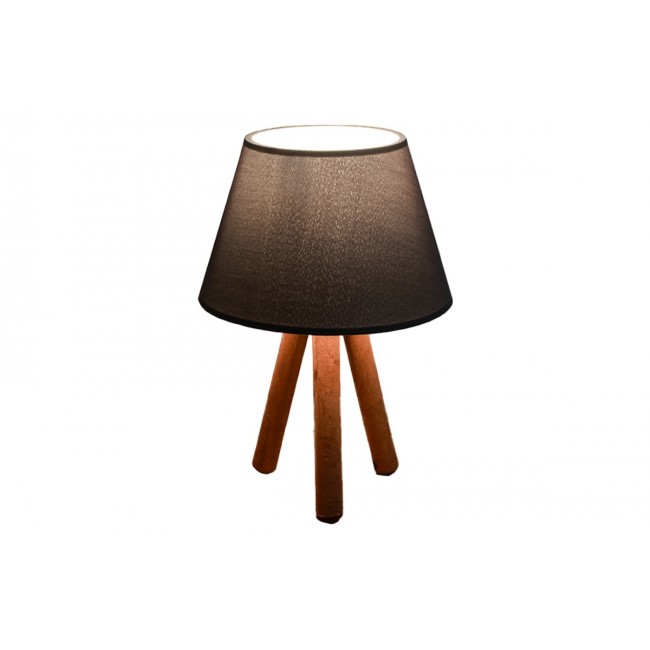 Επιτραπέζιο φωτιστικό "PWL-1071" από ξύλο/ύφασμα σε μαύρο/καρυδί χρώμα Ε27 Φ22x32