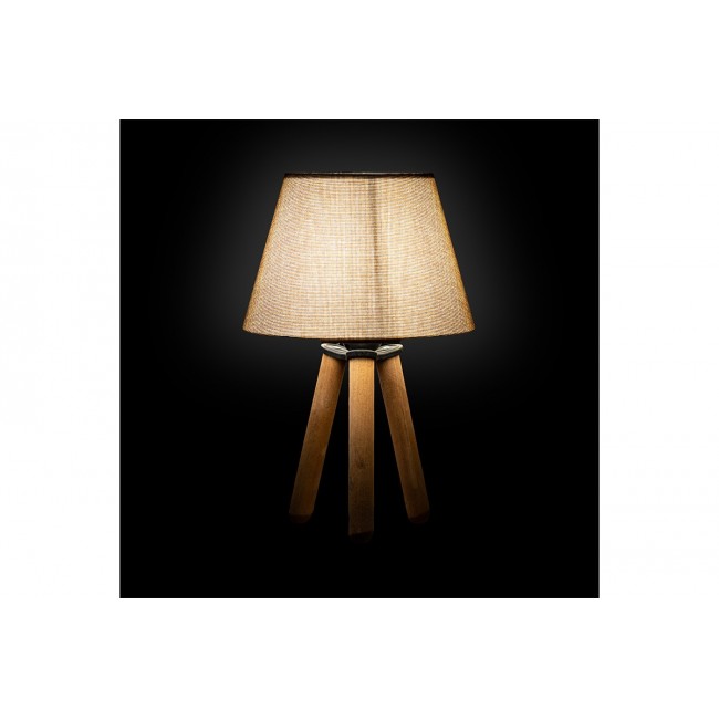 Επιτραπέζιο φωτιστικό "PWL-1071" από ξύλο/ύφασμα σε μπεζ/καρυδί χρώμα Ε27 Φ22x32