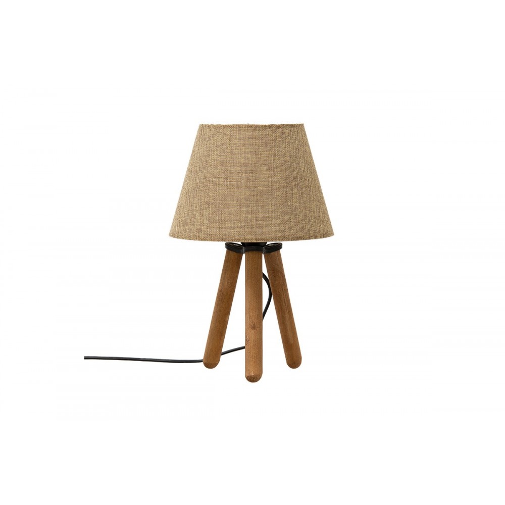 Επιτραπέζιο φωτιστικό "PWL-1071" από ξύλο/ύφασμα σε μπεζ/καρυδί χρώμα Ε27 Φ22x32