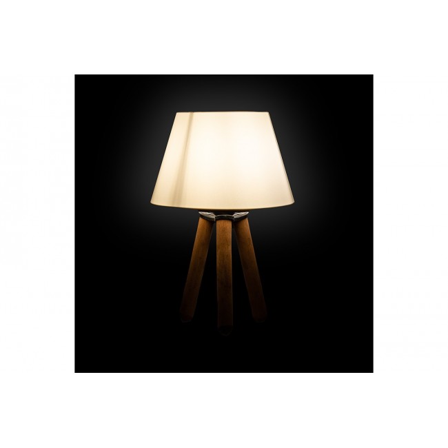 Επιτραπέζιο φωτιστικό "PWL-1072" από ξύλο/ύφασμα σε εκρού/καρυδί χρώμα Ε27 Φ22.5x32