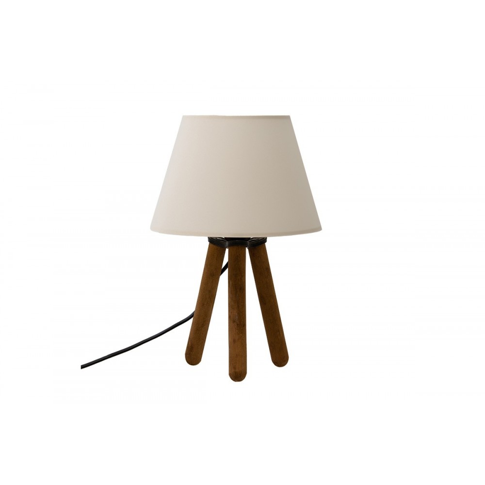 Επιτραπέζιο φωτιστικό "PWL-1072" από ξύλο/ύφασμα σε εκρού/καρυδί χρώμα Ε27 Φ22.5x32