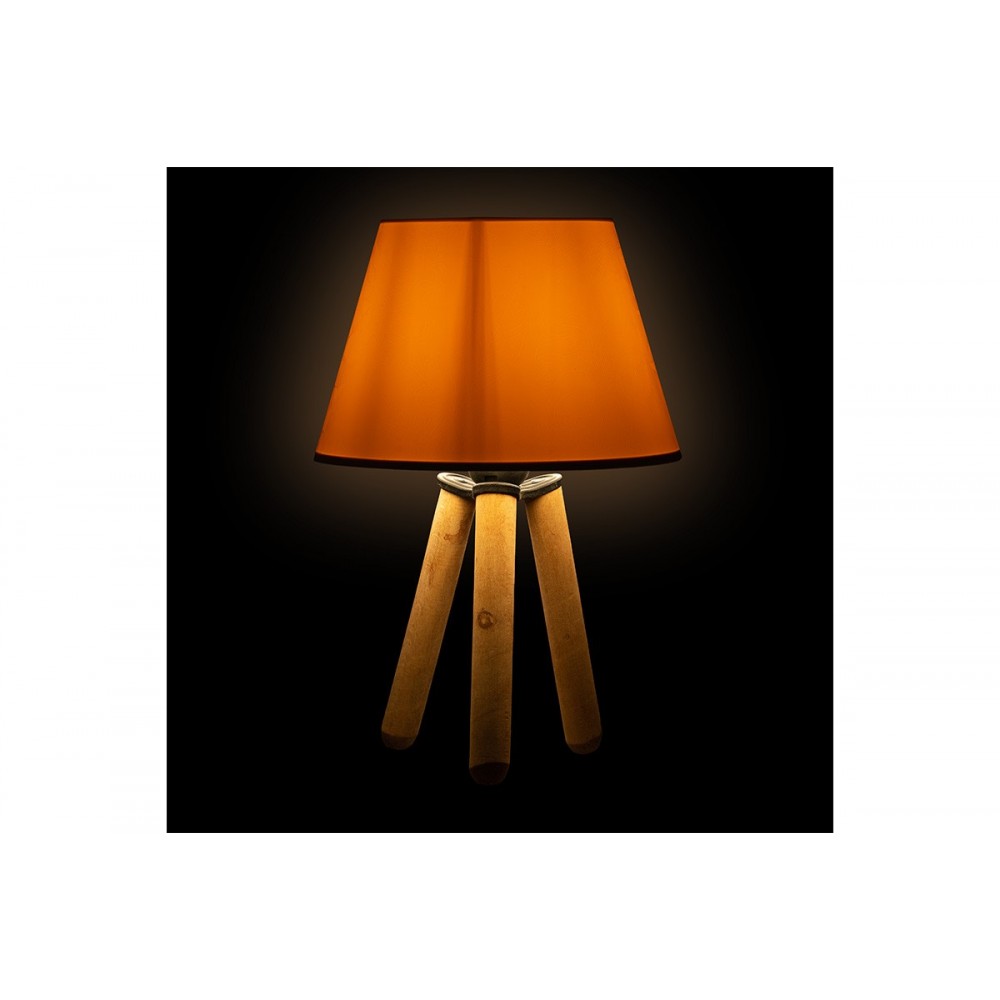 Επιτραπέζιο φωτιστικό "PWL-1073" από ξύλο/ύφασμα σε εκρού/καρυδί χρώμα Ε27 Φ22x32