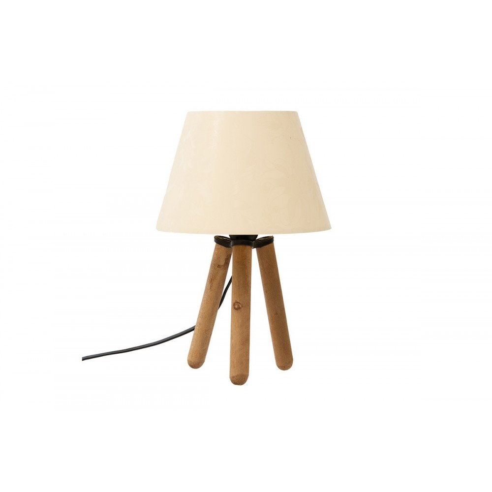 Επιτραπέζιο φωτιστικό "PWL-1073" από ξύλο/ύφασμα σε εκρού/καρυδί χρώμα Ε27 Φ22x32