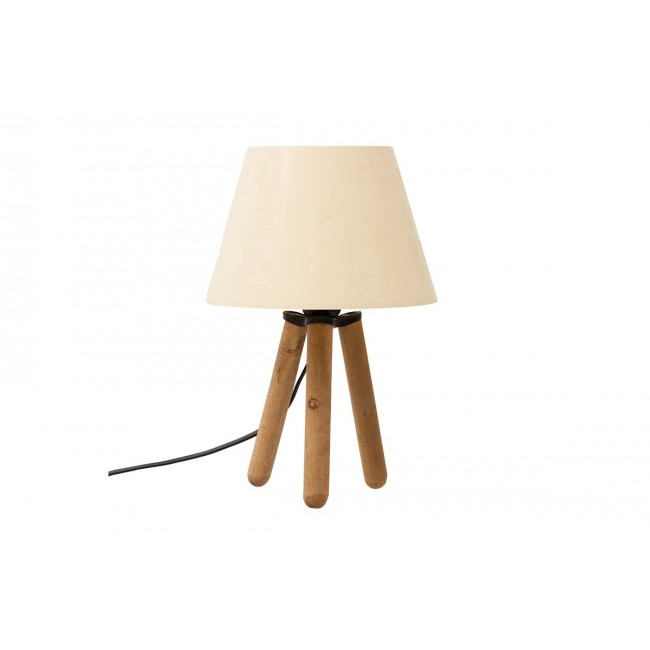 Επιτραπέζιο φωτιστικό "PWL-1073" από ξύλο/ύφασμα σε εκρού/καρυδί χρώμα Ε27 Φ22x32