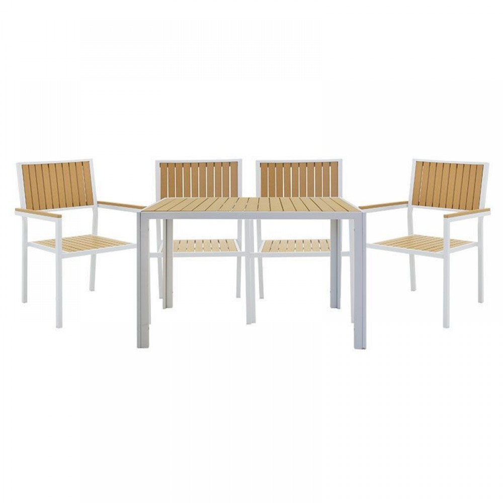 Σετ τραπεζαρία κήπου "TESSA" 5τμχ από μέταλλο σε λευκό/φυσικό χρώμα 120x80x75