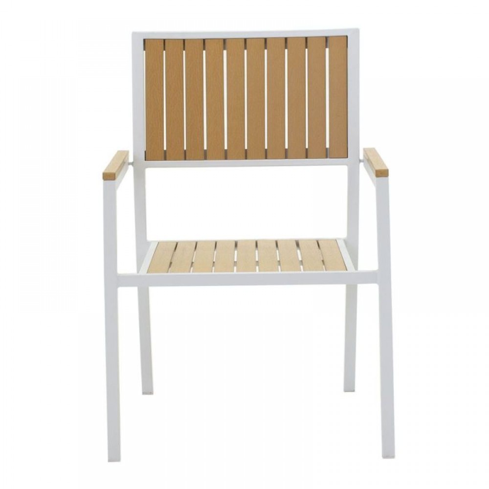 Σετ τραπεζαρία κήπου "TESSA" 5τμχ από μέταλλο σε λευκό/φυσικό χρώμα 120x80x75