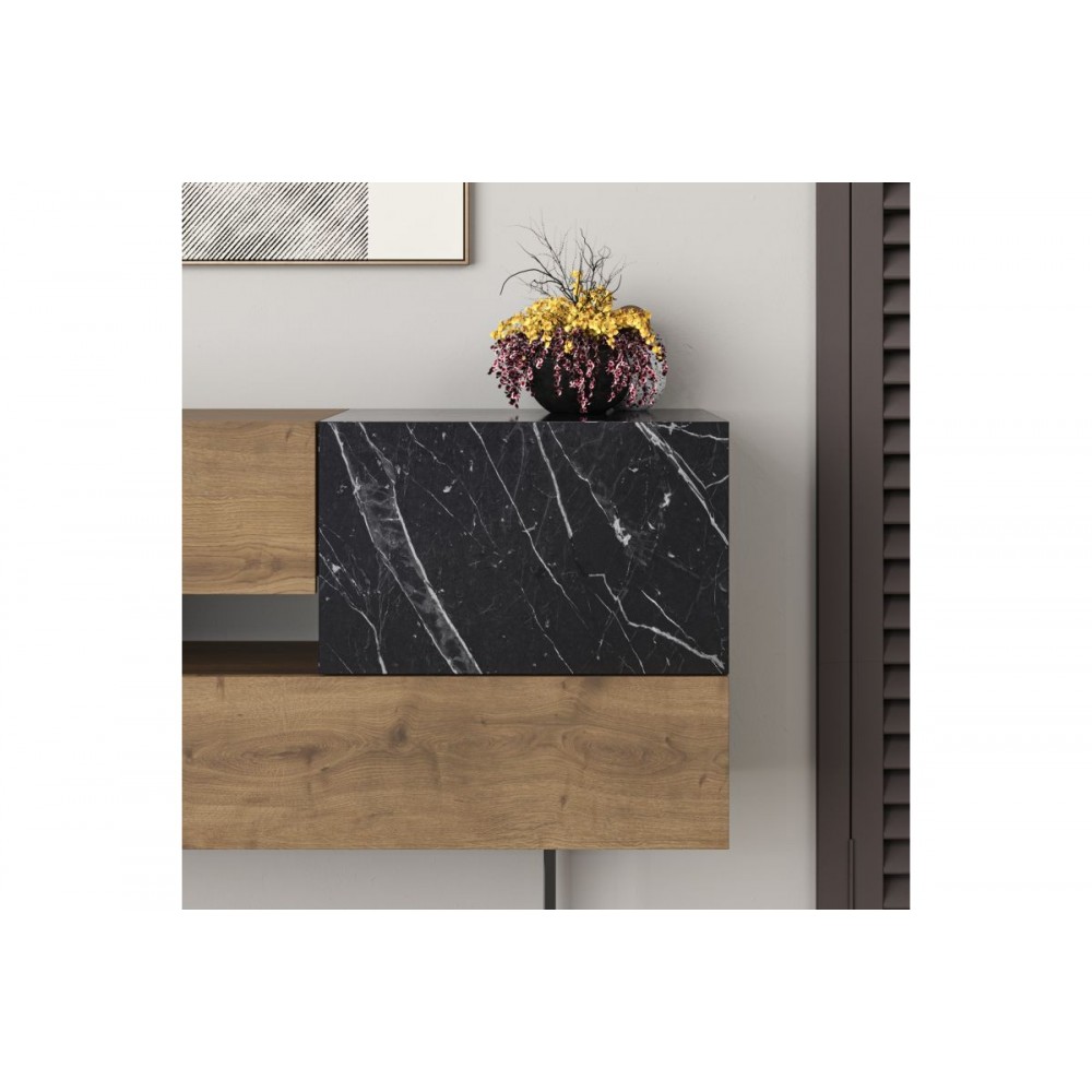 Μπουφές "ROBERTA" σε καρυδί/μαύρο με εφέ μαρμάρου χρώμα 145x40x82
